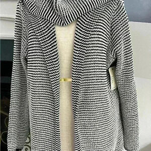 Nicole Miller Artelier Sweater Jacket with hood blue and white Large NEW